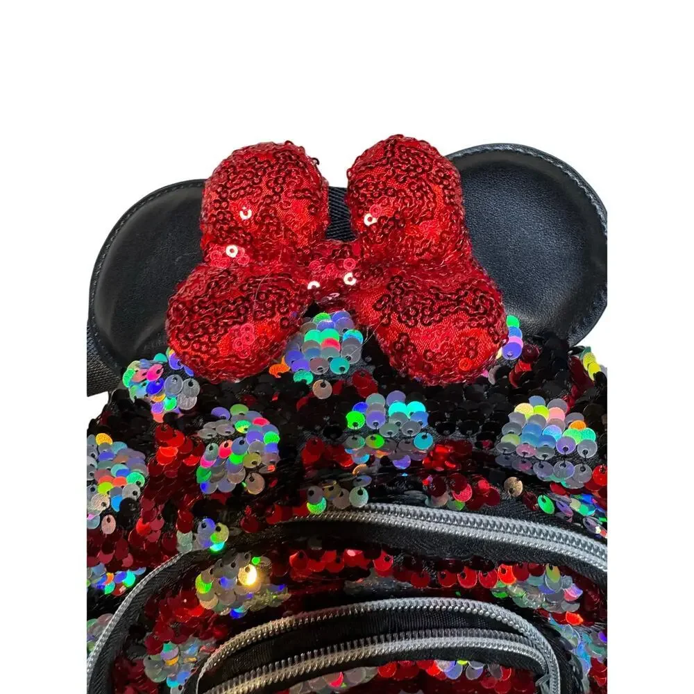 Disney Minnie Mouse Sequin Backpack Sparkle‎ Red Bow Ears Kids Mini Bag